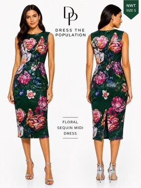 Dress the Population | Dresses | Dress The Population Corey Chiffon Fit  Flare Cocktail Dress Pine Green Large | Poshmark